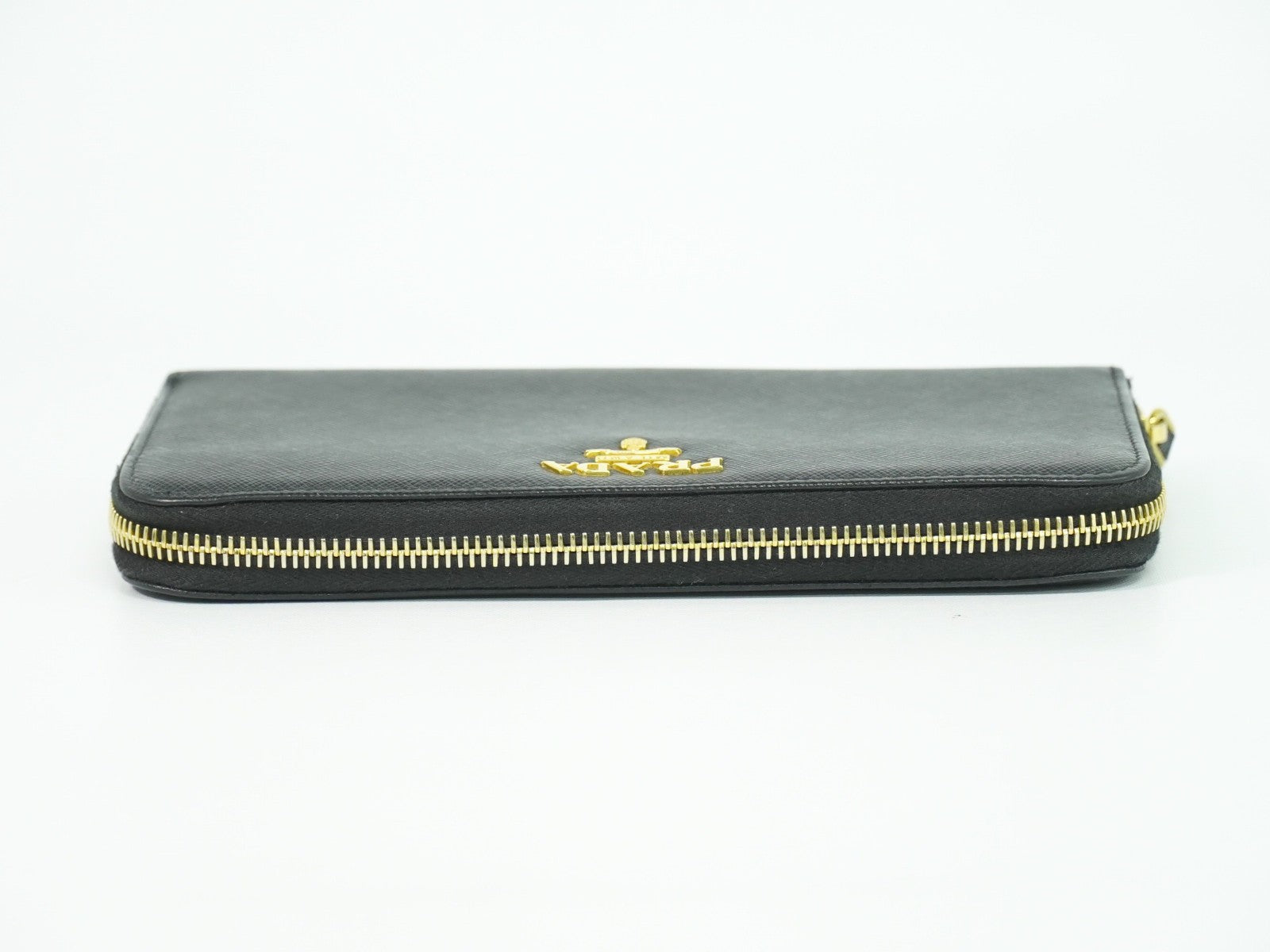 Prada Zip Around Tab Wallet Saffiano Leather, Black, Leather, Wallet