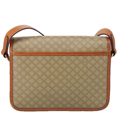 Celine Vintage Macadam Shoulder Bag Canvas and Leather, Beige, Canvas, Shoulder Bag
