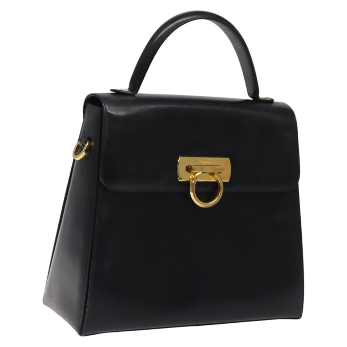 Salvatore Ferragamo Gancini handbag Leather, BLACK, LEATHER, Handbag
