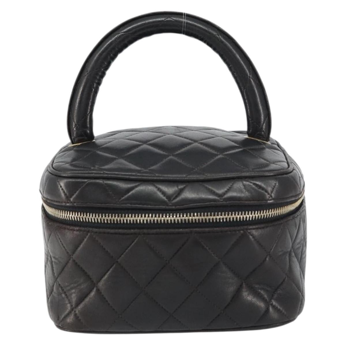 Chanel Vintage Cosmetic Case Quilted Lambskin, BLACK, LEATHER, Handbag