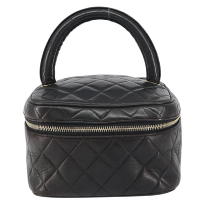 Chanel Vintage Cosmetic Case Quilted Lambskin, BLACK, LEATHER, Handbag
