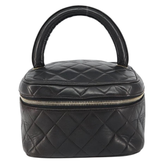 Chanel Vintage Cosmetic Case Quilted Lambskin, BLACK, LEATHER, Handbag