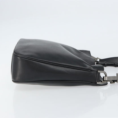 Gucci Vintage Bamboo Handle Open Hobo Leather, BLACK, LEATHER, Handbag