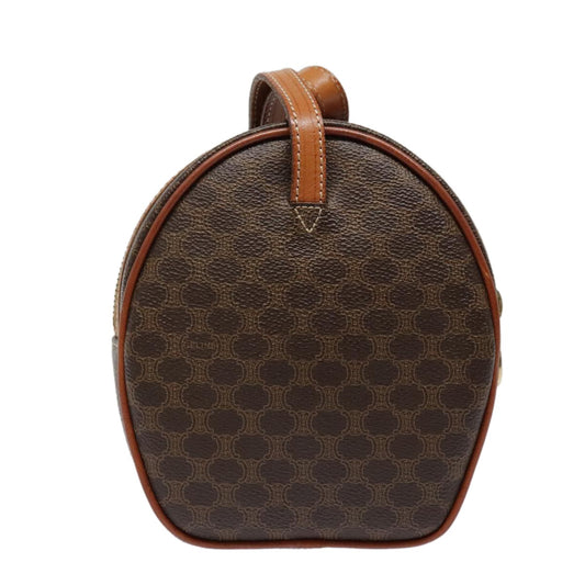 Celine Vintage Macadam Circle Logo Shoulder Bag Canvas and Leather, Brown, Canvas, Shoulder Bag