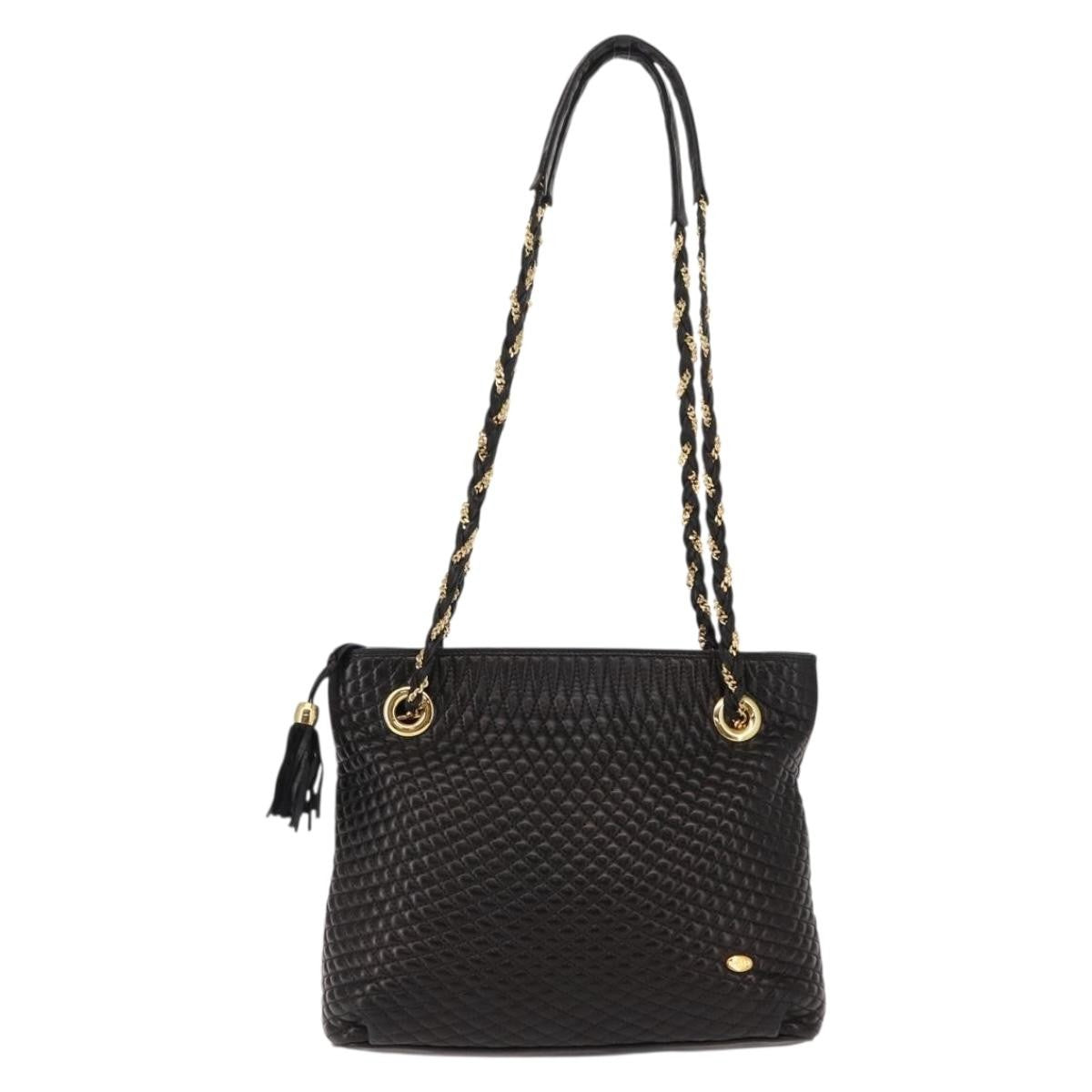 Bally Vintage Chain Shoulder Bag Quilted Leather, BLACK, LEATHER, Shoulder bag