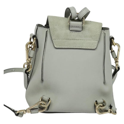 Chloe Faye Backpack Leather and Suede, BLUE, LEATHER, Backpack