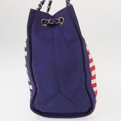 Chanel Mariniere Chain Tote Striped Canvas, NAVY, CANVAS, Tote bag