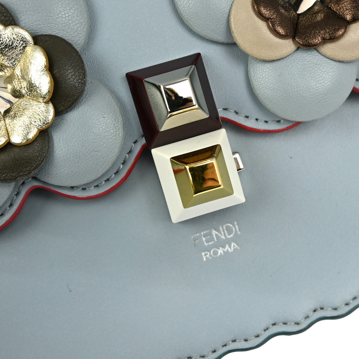 Fendi Flowerland Kan I Bag Embellished Leather, BLUE, LEATHER, Handbag