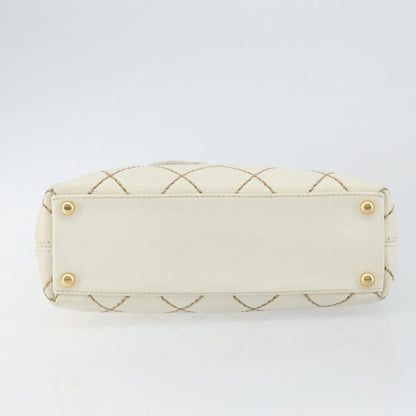 Chanel Surpique Tote Quilted Leather, WHITE, LEATHER, Tote bag