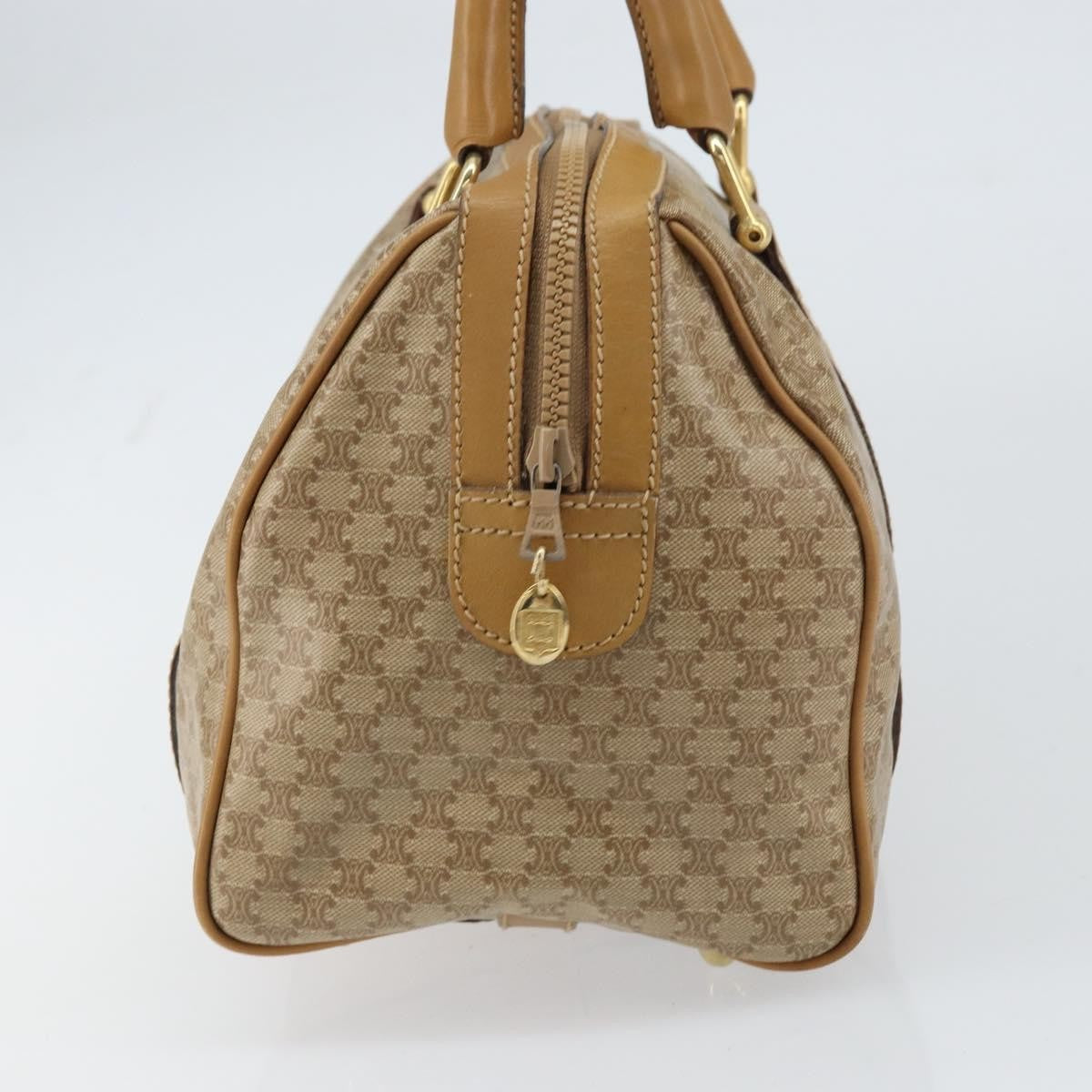 Celine Vintage Macadam Handbag Canvas and Leather, BEIGE, CANVAS, Handbag
