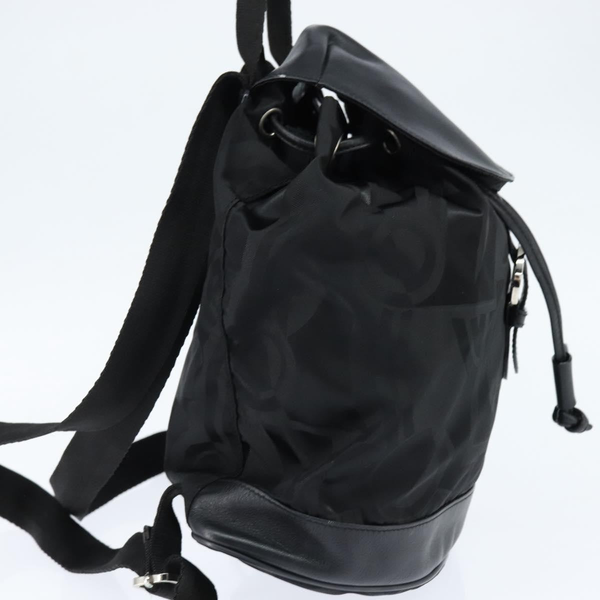 Salvatore Ferragamo Flap Buckle Backpack Printed Neoprene, Black, Nylon, Backpack