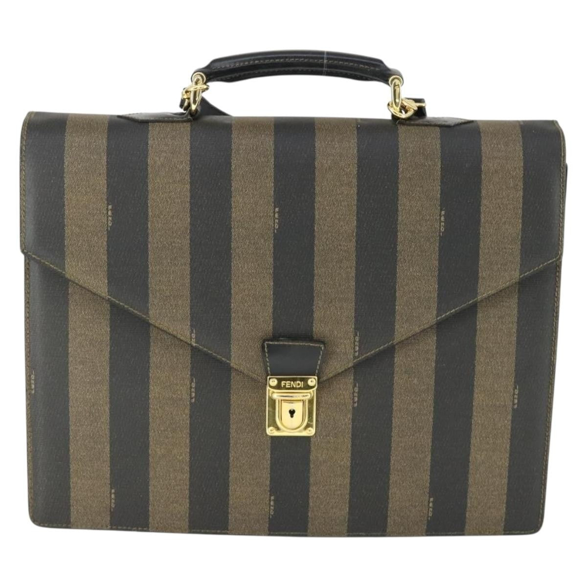 Fendi Vintage Pequin Briefcase Bag Coated Canvas, BROWN, CANVAS, Briefcase