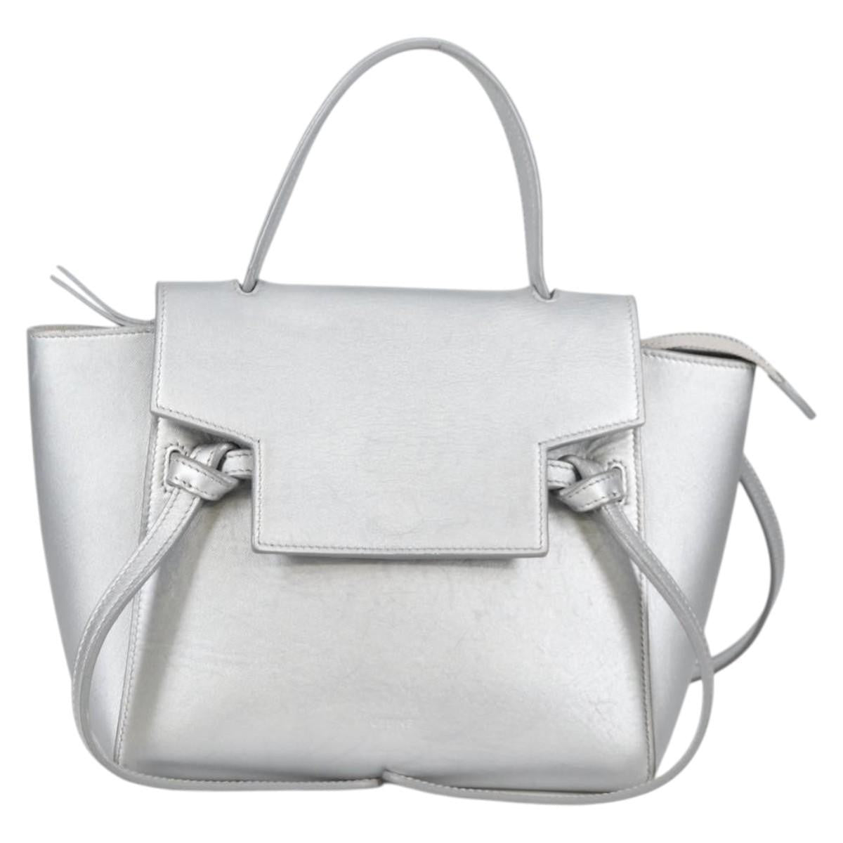 Celine Belt Bag Textured Leather, Silver, Leather, Handbag