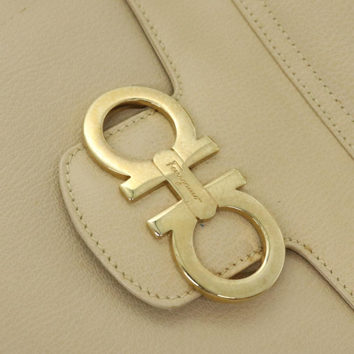 Salvatore Ferragamo Gancini Shoulder Bag Leather, BEIGE, LEATHER, Shoulder bag