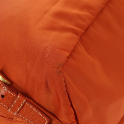 Prada Vela Double Front Pocket Backpack Tessuto with Saffiano Leather, ORANGE, NYLON, Backpack
