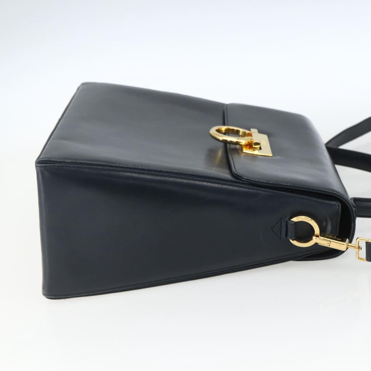 Salvatore Ferragamo Gancini Convertible Top Handle Bag Leather, NAVY, LEATHER, Handbag