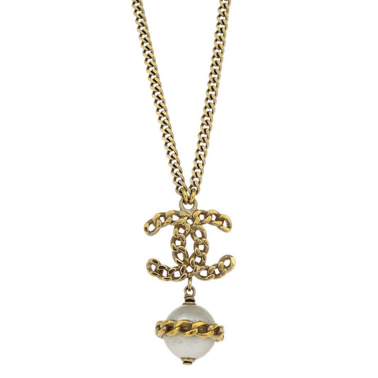 Chanel CC Chain Necklace Metal with Faux Pearls, GOLD, GOLD_PLATED, Necklace