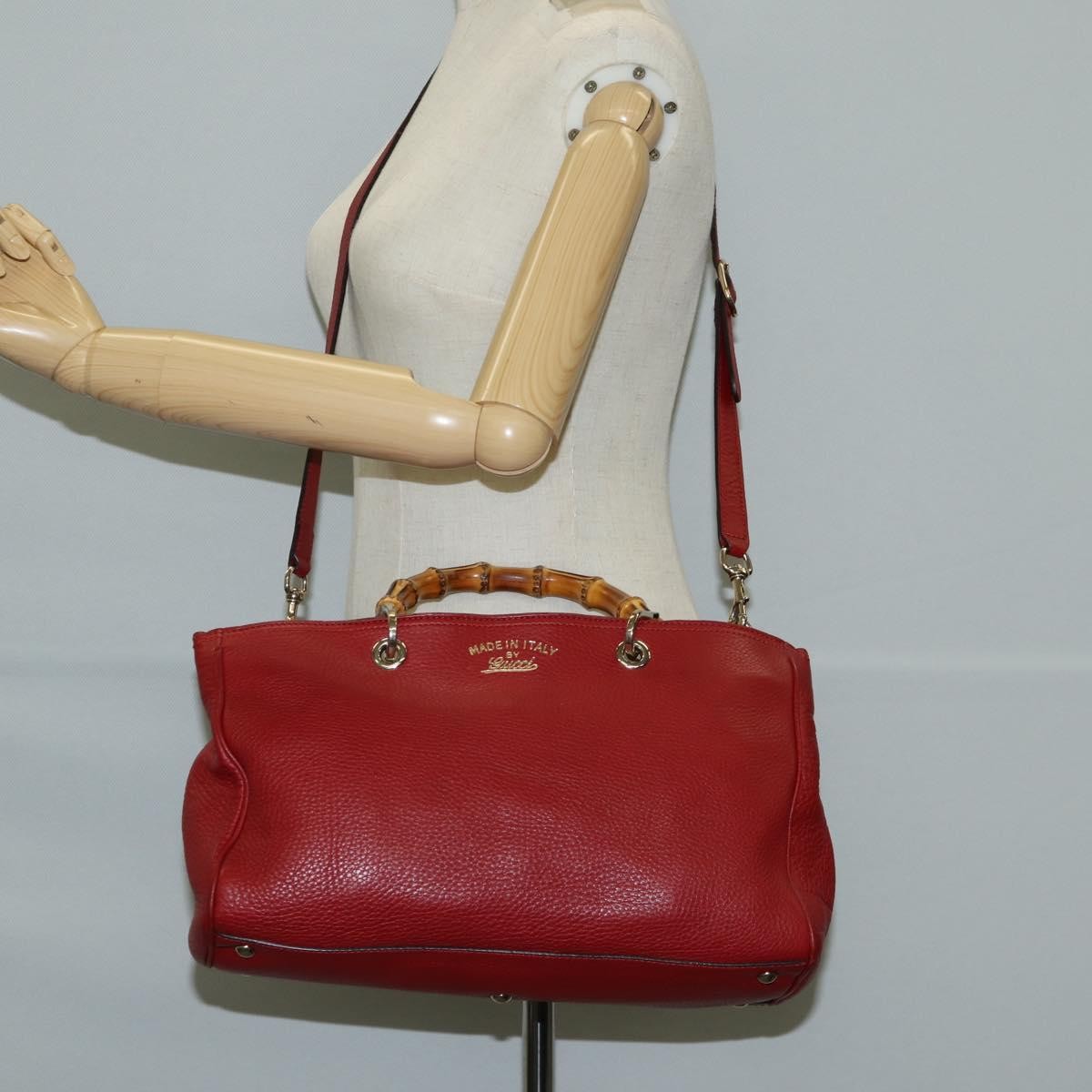 Gucci Bamboo Shopper Tote Leather, RED, LEATHER, Tote bag