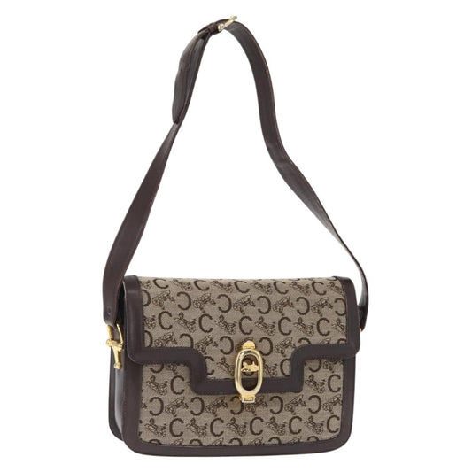 Celine Vintage C Sulky Horsebit Shoulder bag Canvas and Leather, BROWN, CANVAS, Shoulder bag