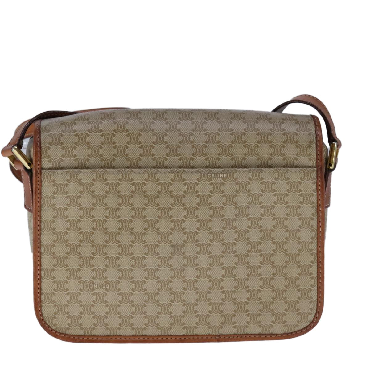 Celine Vintage Macadam Circle Logo Shoulder Bag Canvas and Leather, Beige, Canvas, Shoulder Bag