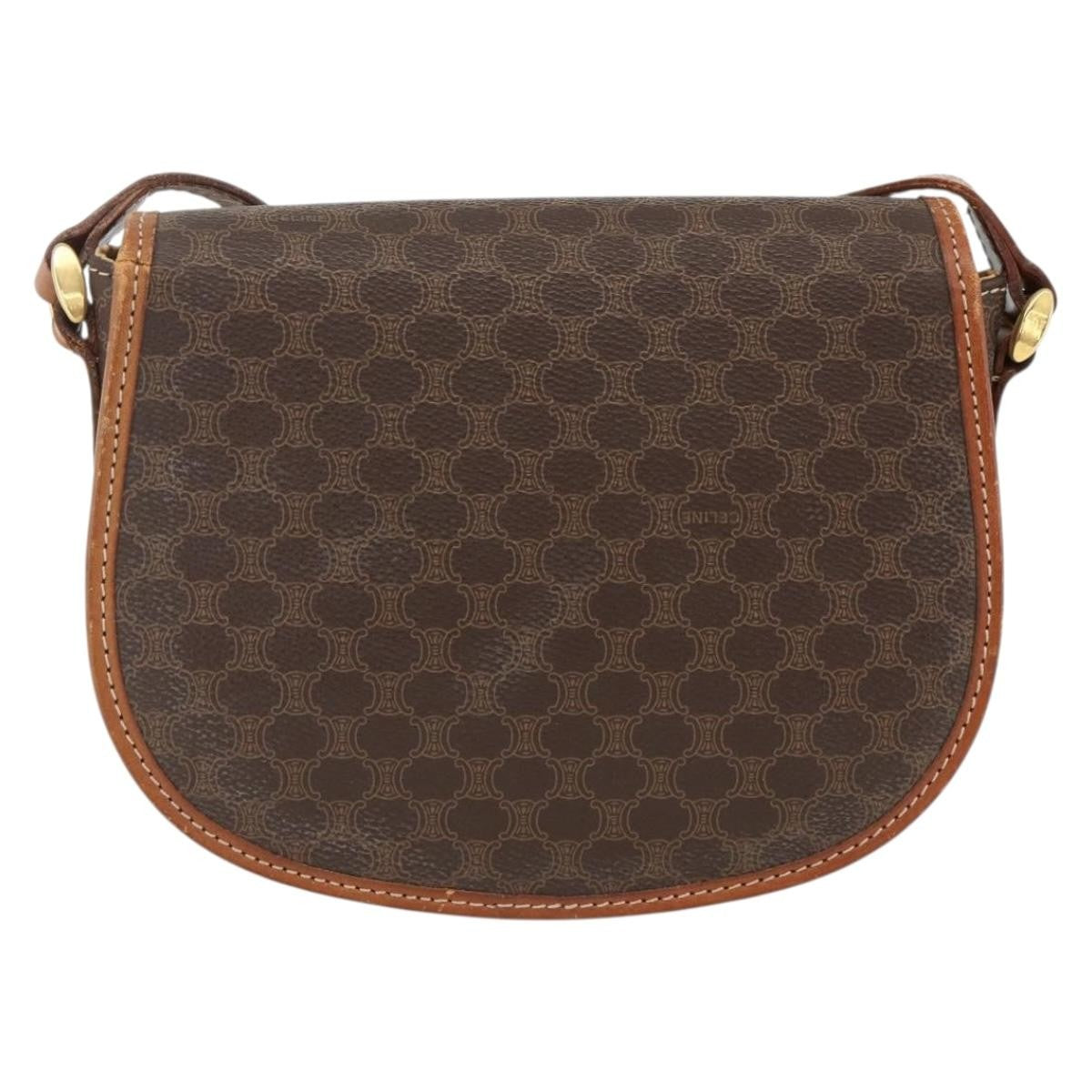 Celine Vintage Macadam Shoulder Bag Canvas and Leather, Brown, Canvas, Shoulder Bag