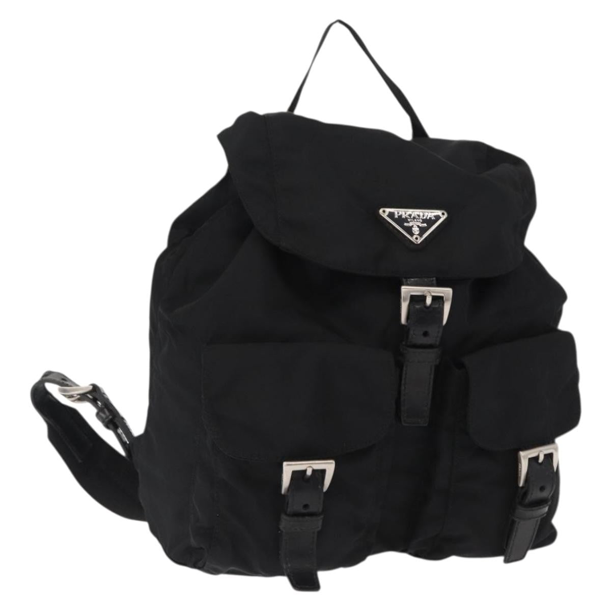 Prada Double Front Pocket Backpack Tessuto, BLACK, NYLON, Backpack