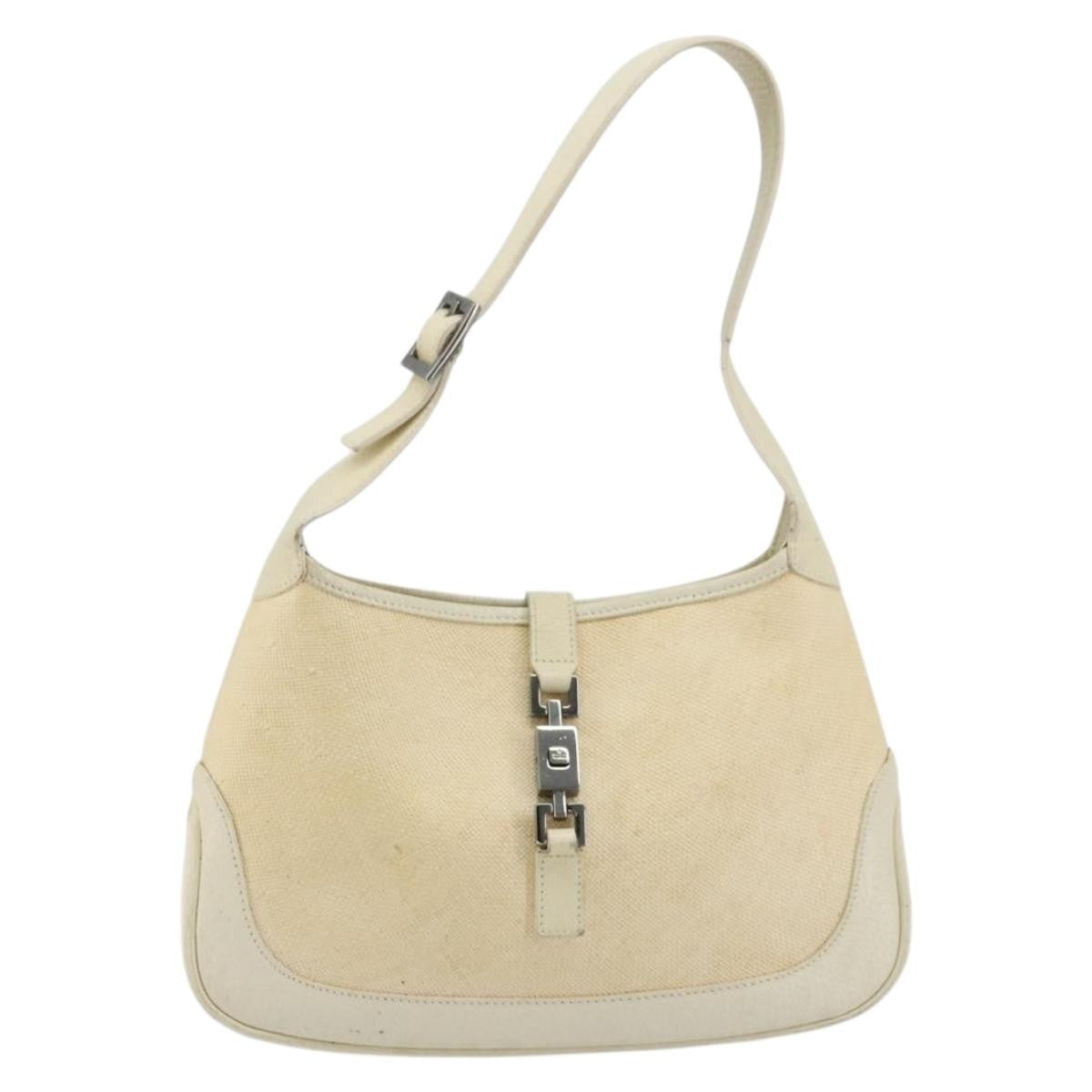 Gucci Vintage Jackie Shoulder Bag Canvas and Leather, Beige, Canvas, Handbag