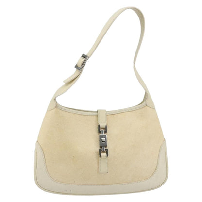 Gucci Vintage Jackie Shoulder Bag Canvas and Leather, Beige, Canvas, Handbag