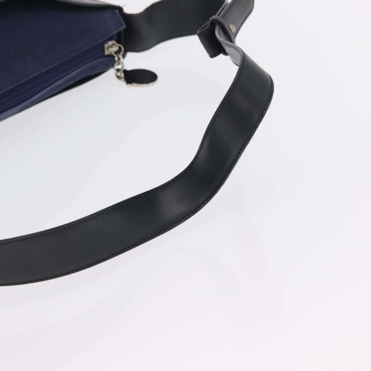 Salvatore Ferragamo Cut Out Shoulder Bag Canvas and Leather, NAVY, CANVAS, Shoulder bag