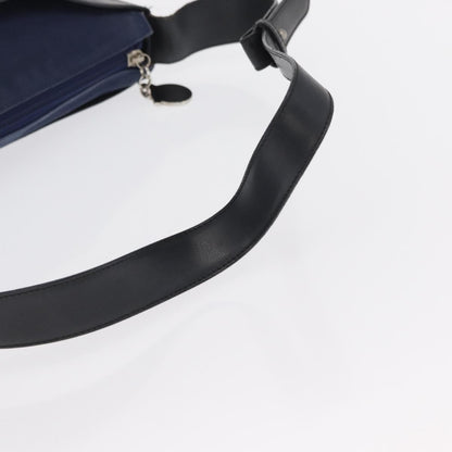 Salvatore Ferragamo Cut Out Shoulder Bag Canvas and Leather, NAVY, CANVAS, Shoulder bag