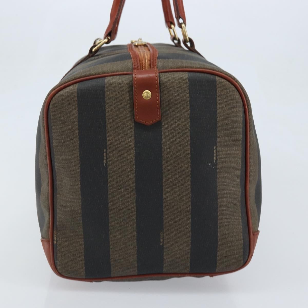 Fendi Vintage Pequin Boston Bag Coated Canvas, Brown, Canvas, Travel Bag