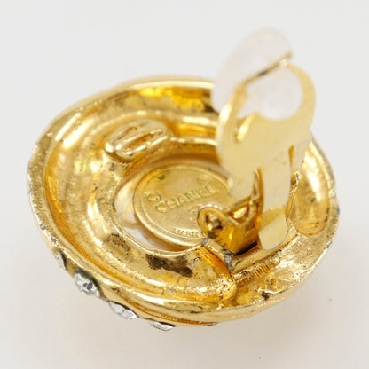 Chanel Vintage Round Clip-On Earrings Metal with Faux Pearl, GOLD, GOLD_PLATED, Earrings