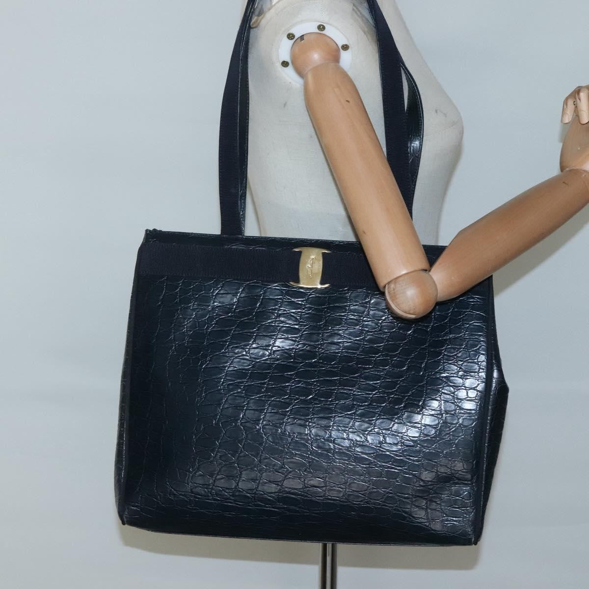 Salvatore Ferragamo Vara shoulder Bag Leather, NAVY, LEATHER, Shoulder bag