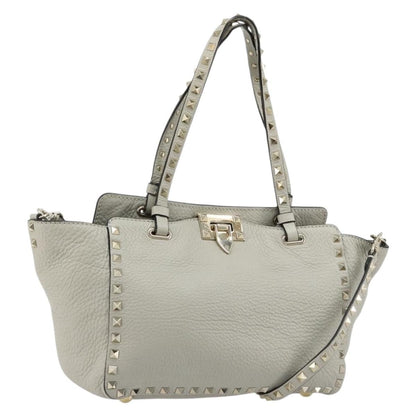 Valentino Garavani Rockstud Tote Textured Leather, Gray, Leather, Tote Bag