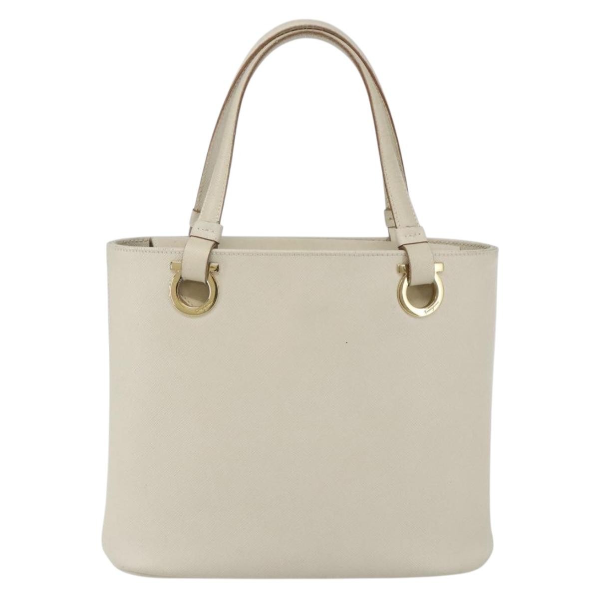 Salvatore Ferragamo Gancini handbag Leather, WHITE, LEATHER, Handbag