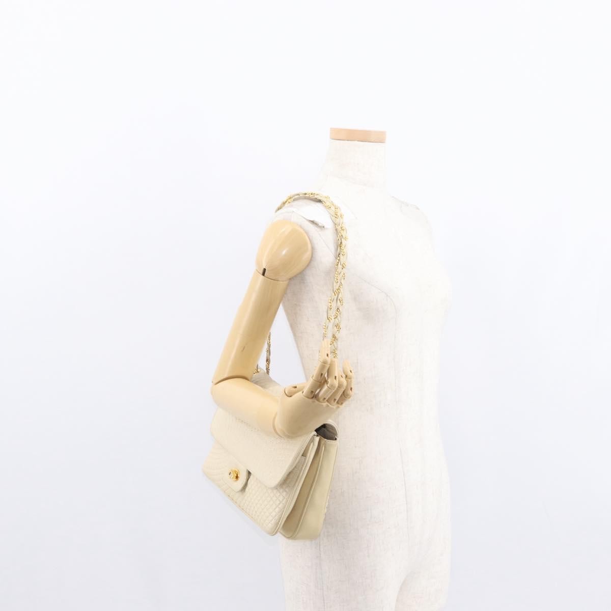 Bally Vintage Chain Shoulder Bag Quilted Leather, ECRU, LEATHER, Shoulder bag