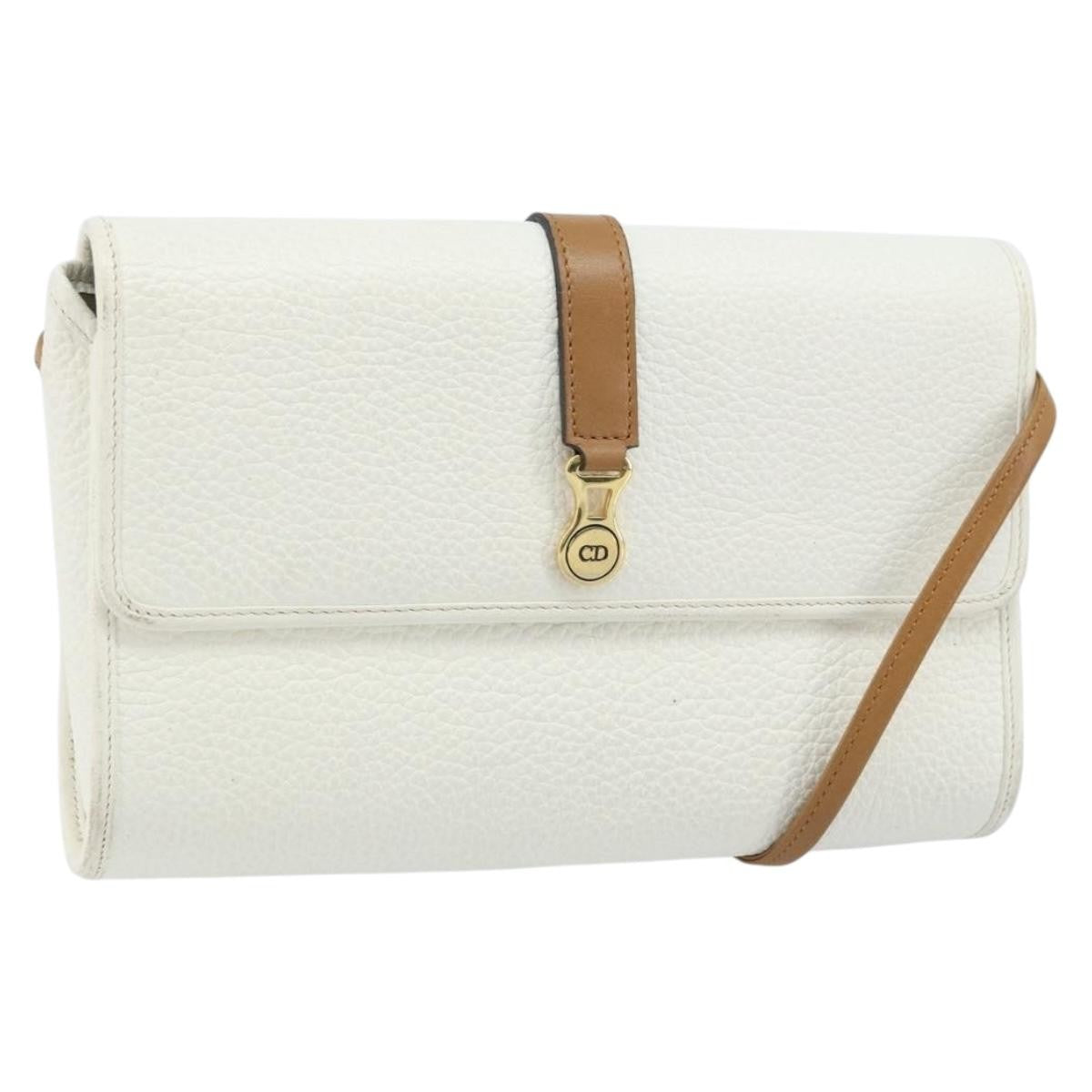 Christian Dior Vintage CD Logo Shoulder Bag Leather, WHITE, LEATHER, Shoulder bag
