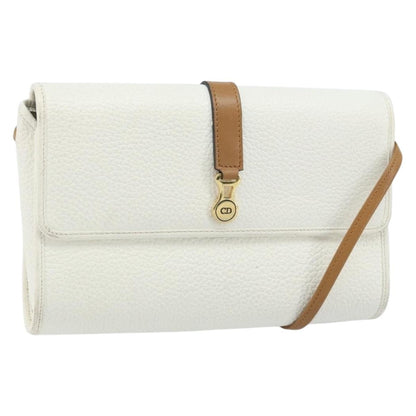 Christian Dior Vintage CD Logo Shoulder Bag Leather, WHITE, LEATHER, Shoulder bag