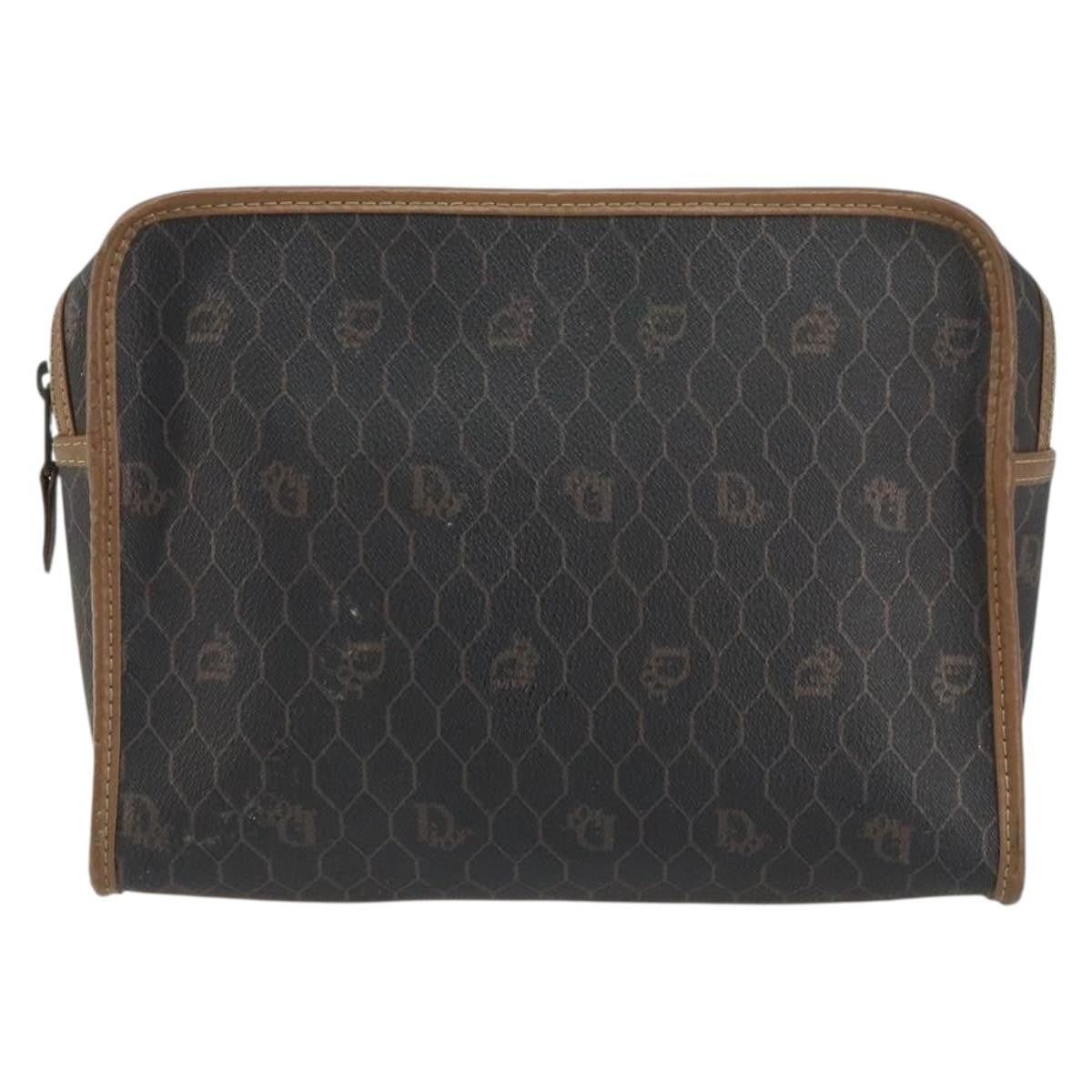 Christian Dior Vintage Honeycomb Zip Pouch Canvas and Leather, BLACK, CANVAS, Clutche & pouche