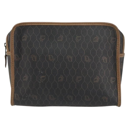 Christian Dior Vintage Honeycomb Zip Pouch Canvas and Leather, BLACK, CANVAS, Clutche & pouche