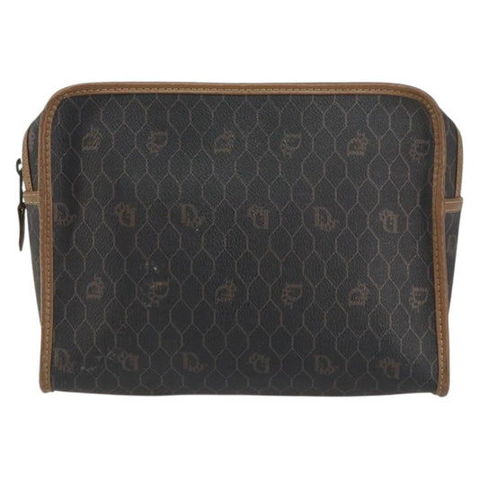 Christian Dior Vintage Honeycomb Zip Pouch Canvas and Leather, BLACK, CANVAS, Clutche & pouche