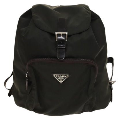 Prada Front Pocket Buckle Backpack Nylon, Khaki, Nylon, Backpack
