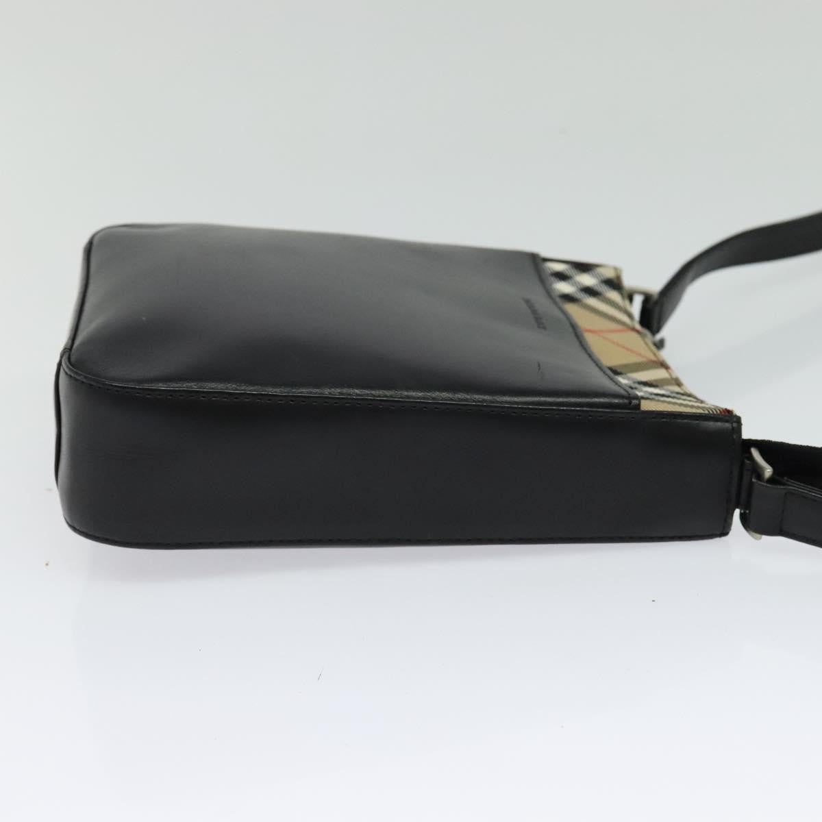 Burberry Front Pocket Flap Messenger Leather with Vintage Check Canvas, BLACK, LEATHER, Crossbody bag