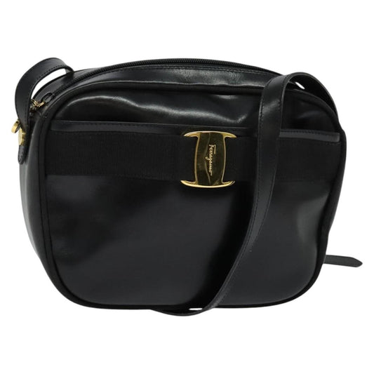 Salvatore Ferragamo Vala Shoulder Bag Leather, BLACK, LEATHER, Shoulder bag