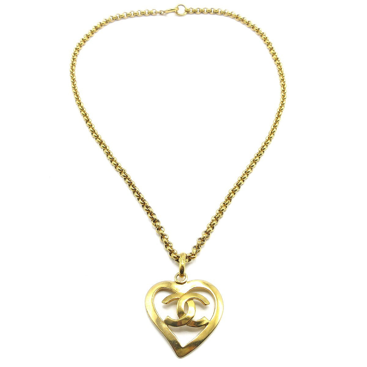 Chanel CC Heart Pendant Necklace Metal, GOLD, GOLD_PLATED, Necklace