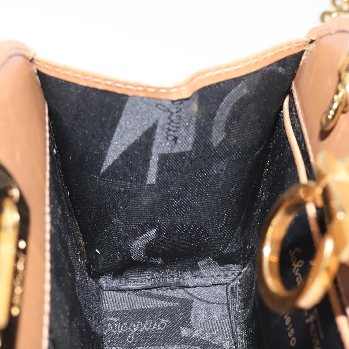Salvatore Ferragamo Vintage Gancini Chain Shoulder Bag Leather, BROWN, LEATHER, Shoulder bag