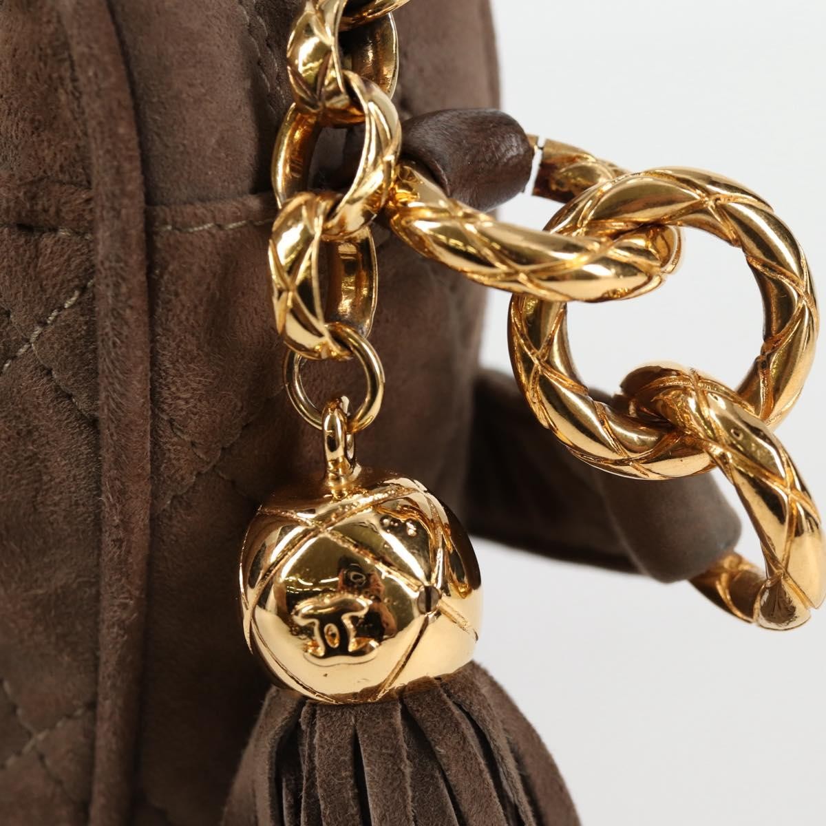 Chanel Vintage Front Pocket Camera Bag Quilted Suede, BROWN, SUEDE, Shoulder bag