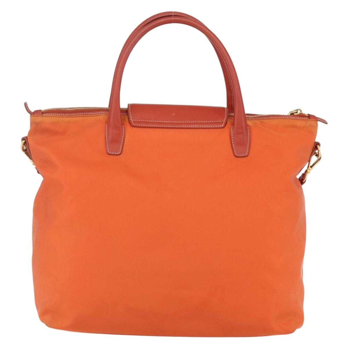 Prada Convertible Flap Tote Tessuto and Saffiano Leather, Orange, Nylon, Tote Bag