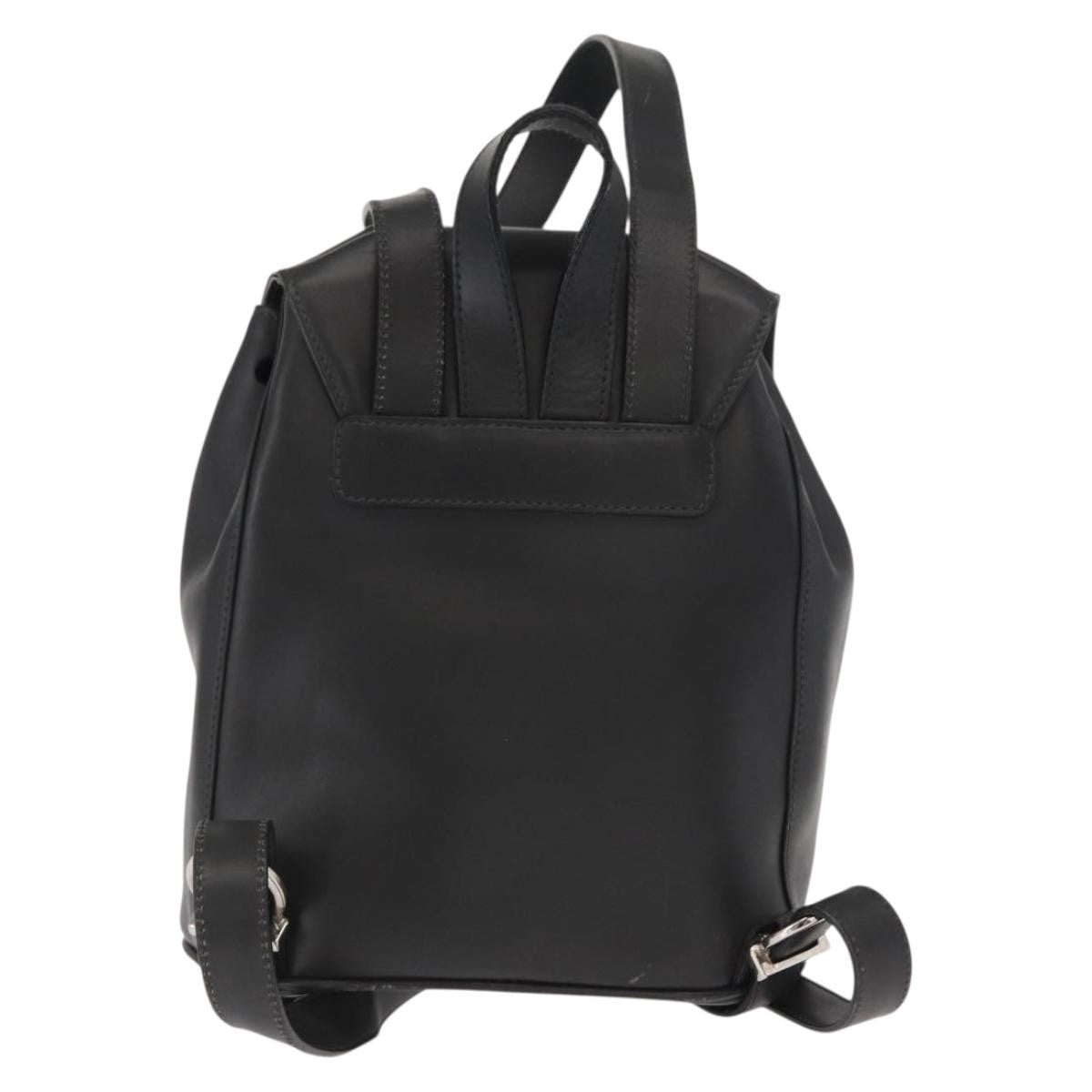 Salvatore Ferragamo Gancini Flap Drawstring Backpack Leather, BLACK, LEATHER, Backpack