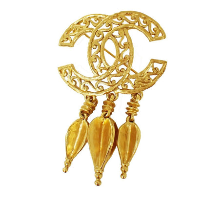 Chanel Vintage CC Fringe Brooch Metal, GOLD, GOLD_PLATED, Brooch